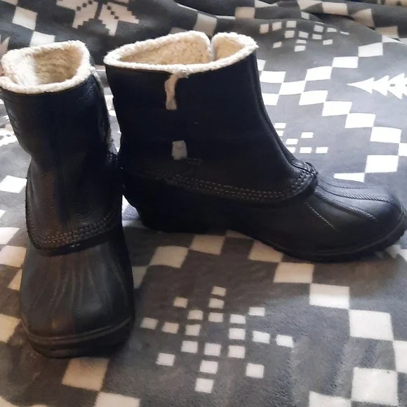 Sorel Black Leather Ankle Rubber Sherpa Lined Boots NL2135-010 Size 9 - Picture 2 of 16